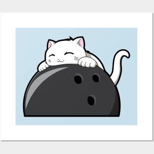 Cute Cat Hugging A Bowling Ball Posters and Art